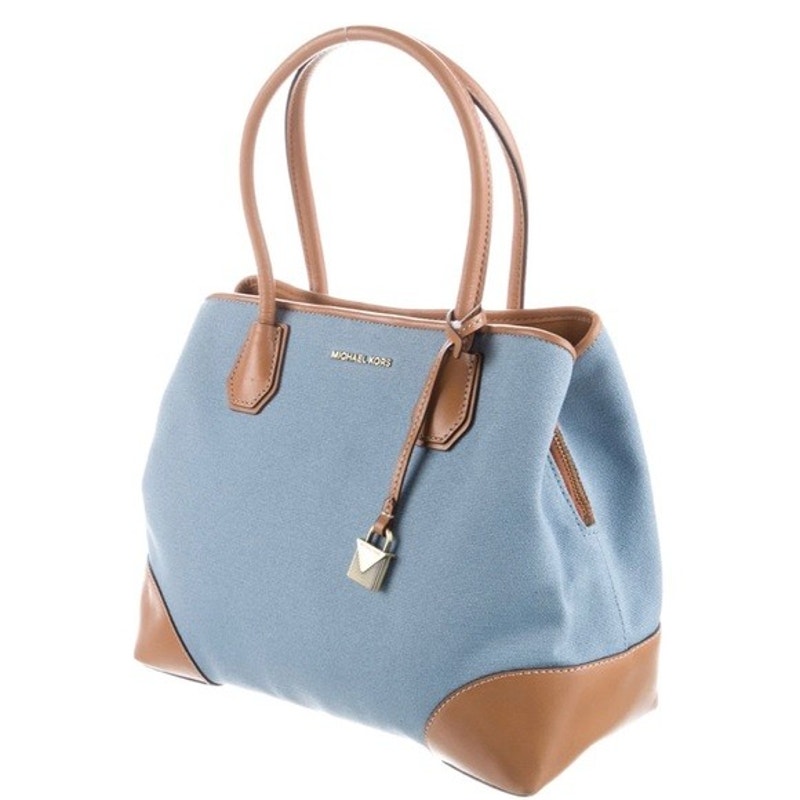 Michael Kors Mercer Gallery Powder Blue Canvas Center Zip Tote